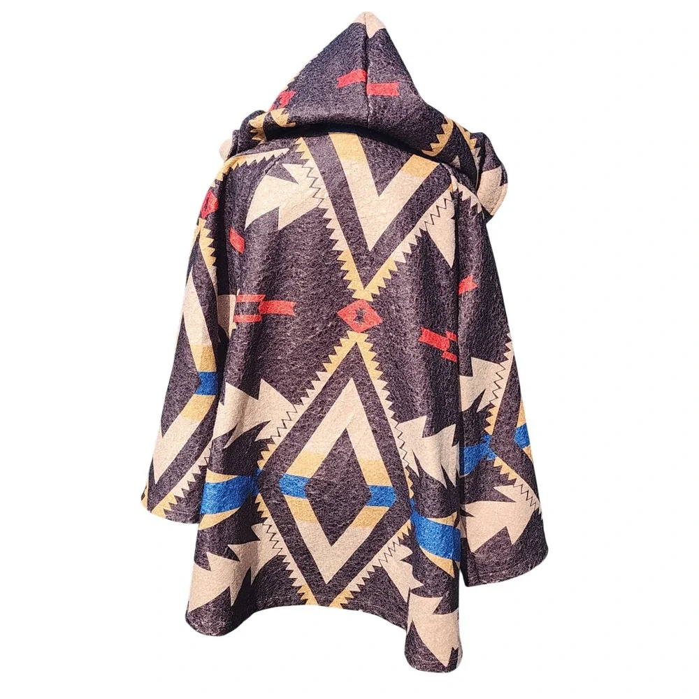 Vintage Indigo Thread Co Aztec Hooded Toggle Coat Sized L Sherpa Lined Rustic